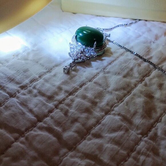 Vintage 925 Sterling Silver Green Gemstone and Crystals 23.5" Necklace - Picture 6 of 9